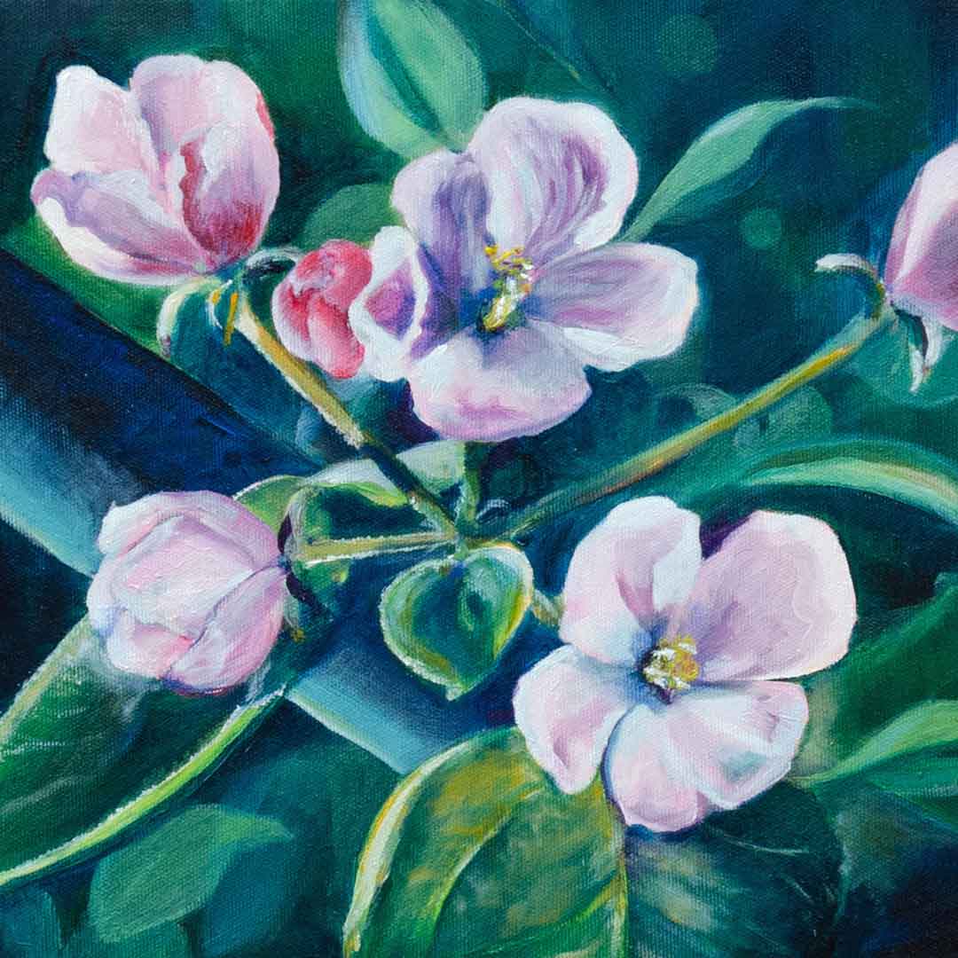 Omenapuu kukkii (2023), 30x30 cm, 150 €